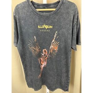 Rare ILLENIUM Ascend Tour 2019 Graphic T-Shirt S Black Acid Wash EDM Band Tee